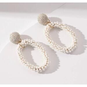 Beaded White Drop Earrings